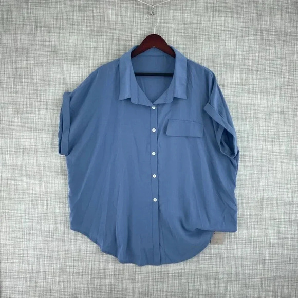 Emery Rose Shirt Short Sleeve Button Down Womens 3XL NWT Blue 2121 - Picture 1 of 8
